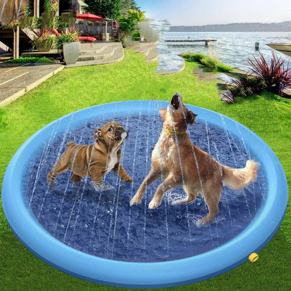 Dog Water Play Mat Round Interactive Fountain Splash Sprinkler Pad Outdoor Non-Slip Splash Pool Summer Pet Water Toy Dog Bathing