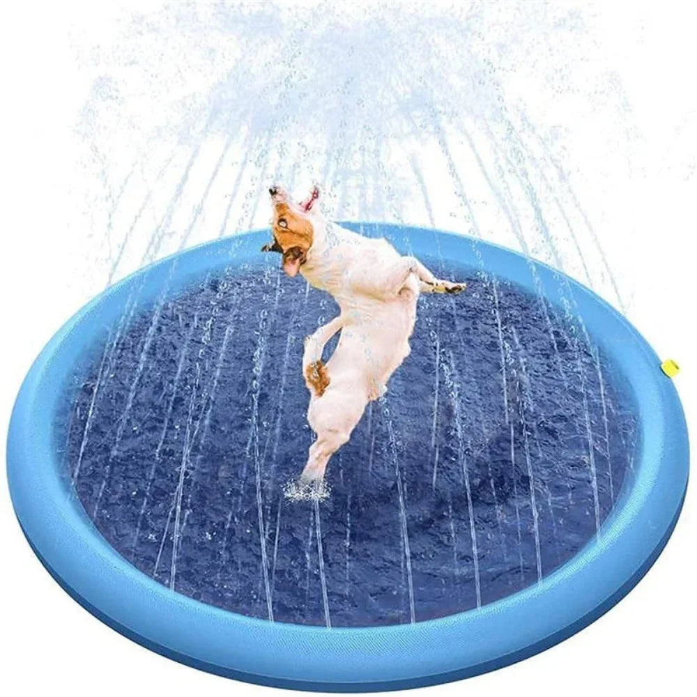 Dog Water Play Mat Round Interactive Fountain Splash Sprinkler Pad Outdoor Non-Slip Splash Pool Summer Pet Water Toy Dog Bathing