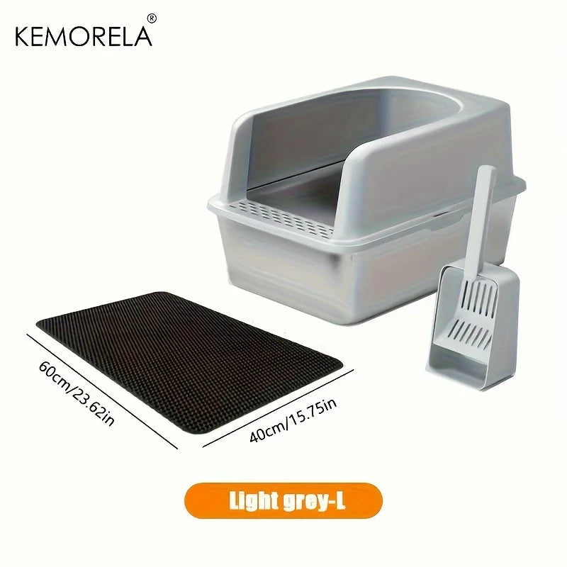 Stainless Steel Litter Box With Litter Mat And Litter Spade Lid High Side Suitable