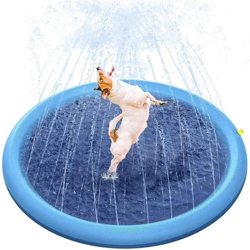 Dog Water Play Mat Round Interactive Fountain Splash Sprinkler Pad Outdoor Non-Slip Splash Pool Summer Pet Water Toy Dog Bathing