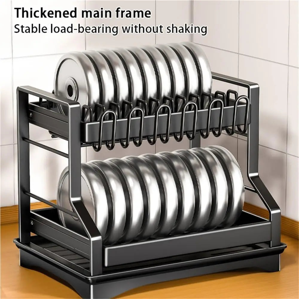2-Tier Dish Drying Rack for Kitchen Counter, Large Dish Rack with Drainboard, Carbon Steel Kitchen Dish Rack with Utensil Holder