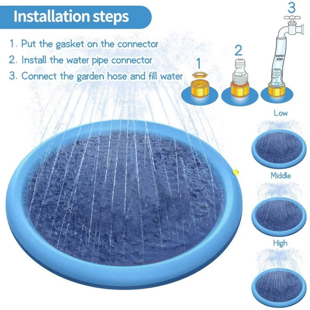 Dog Water Play Mat Round Interactive Fountain Splash Sprinkler Pad Outdoor Non-Slip Splash Pool Summer Pet Water Toy Dog Bathing