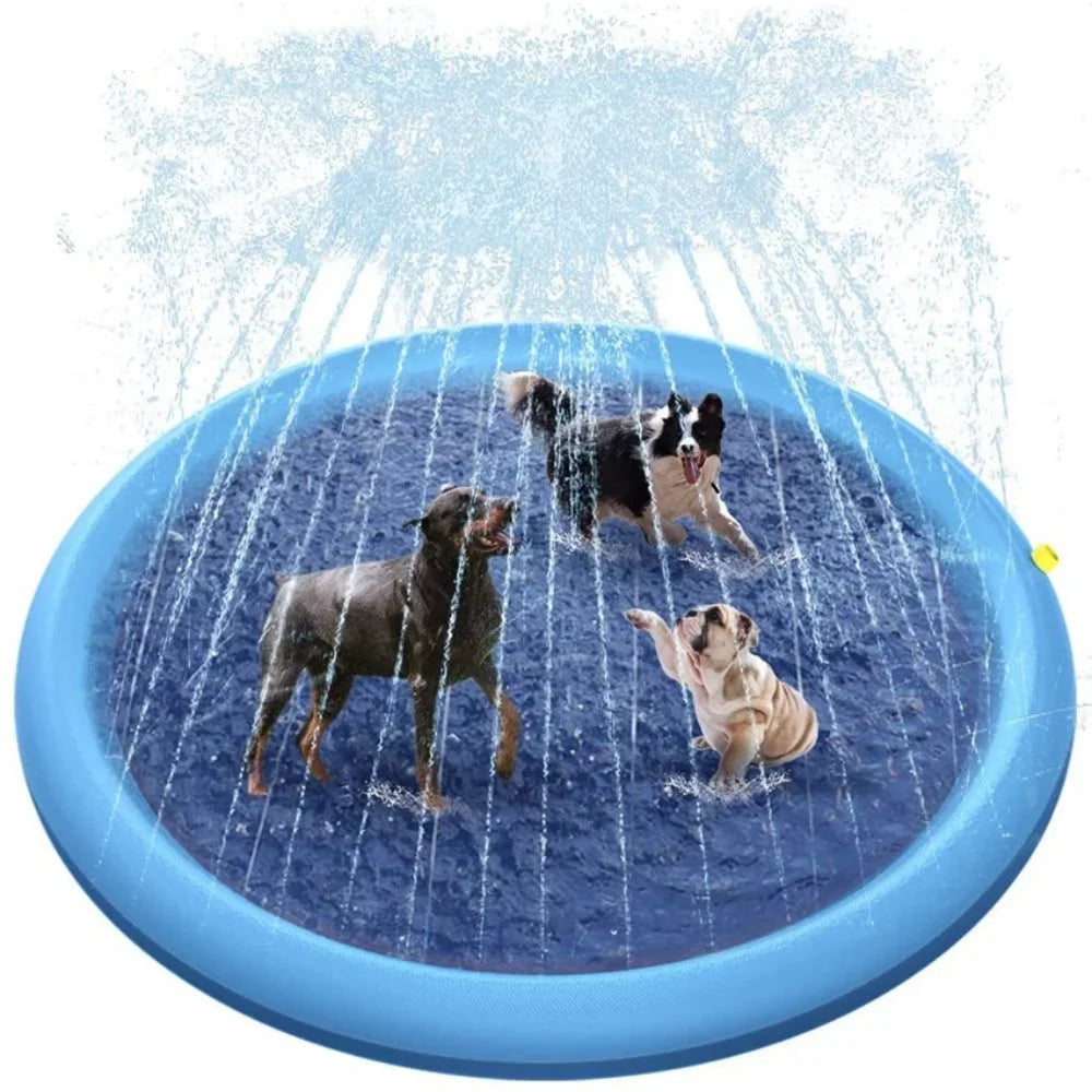 Dog Water Play Mat Round Interactive Fountain Splash Sprinkler Pad Outdoor Non-Slip Splash Pool Summer Pet Water Toy Dog Bathing