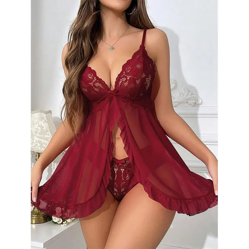 Dress Style Lingerie Set Transparent Bra Underwear Erotic Night Dresses Fancy Bras Steel Ring Push Up Women's Delicate Pajamas