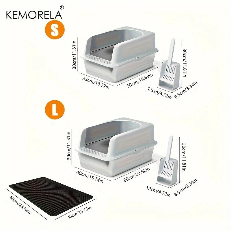 Stainless Steel Litter Box With Litter Mat And Litter Spade Lid High Side Suitable