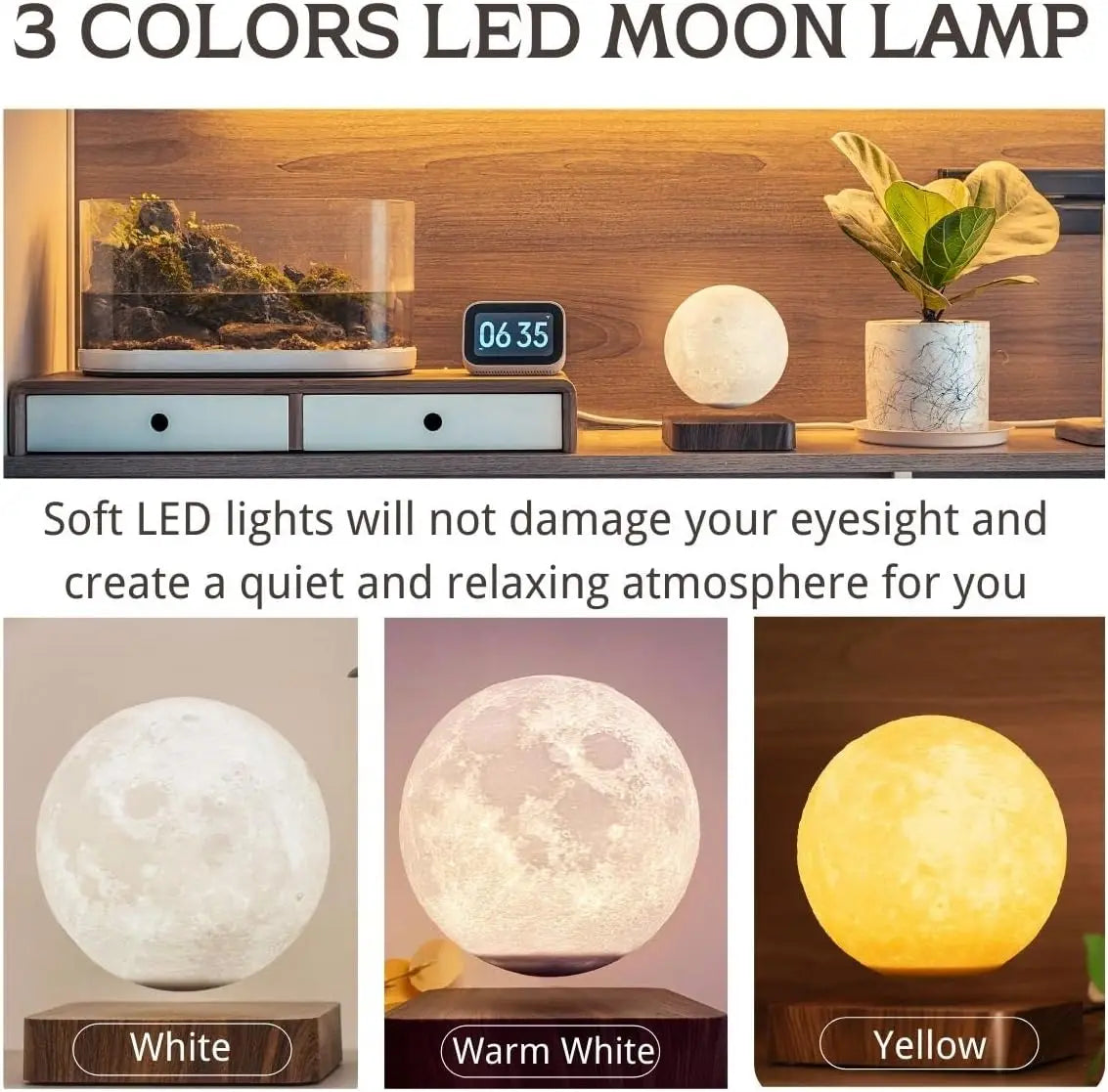 Levitating Moon Lamp, Magnetic Floating Moon Lamp Spinning Luna Night Light for Home Office Desk Decor ,