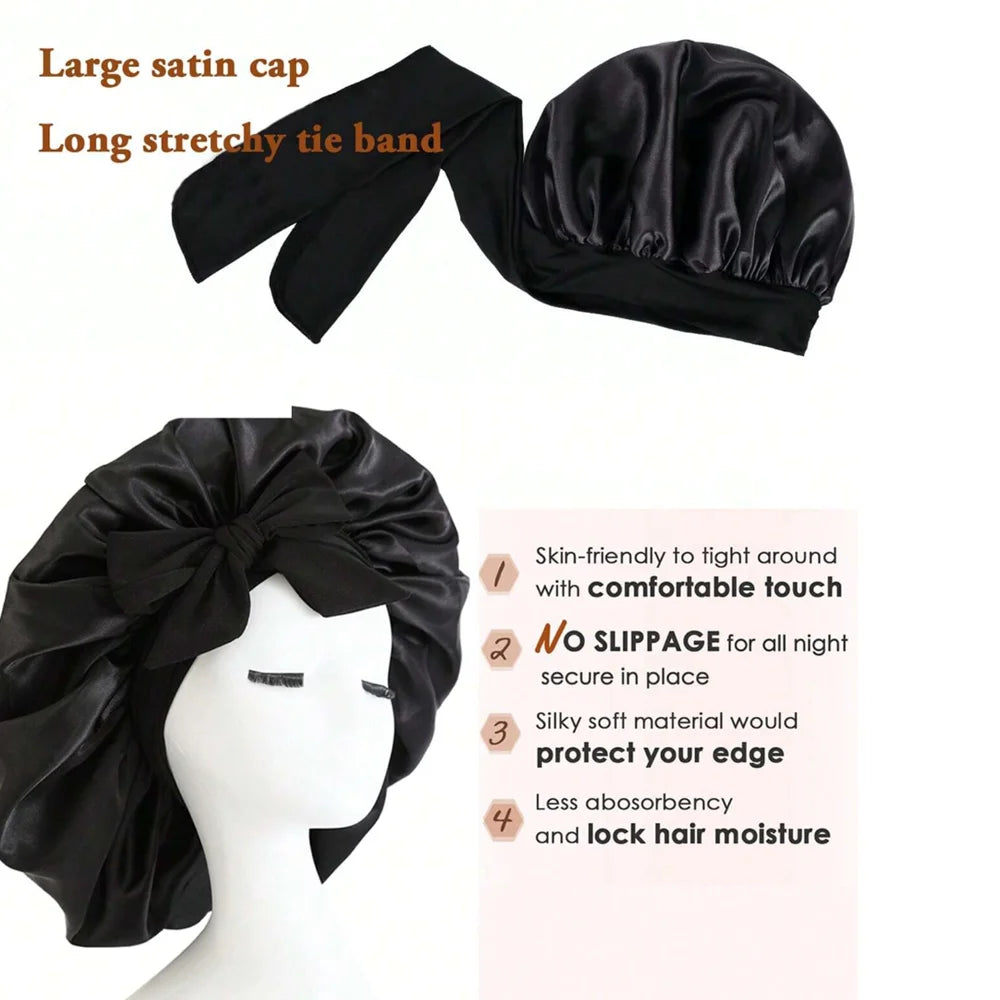 Satin Bonnet Silk Bonnet Adjustable Bonne For Sleeping Hair Bonnet With Tie Band Bonnets