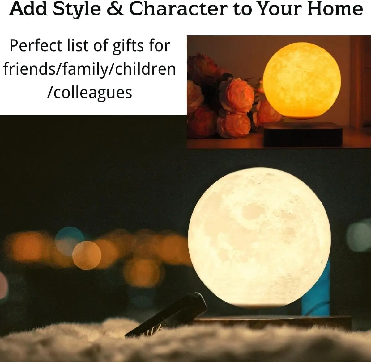 Levitating Moon Lamp, Magnetic Floating Moon Lamp Spinning Luna Night Light for Home Office Desk Decor ,