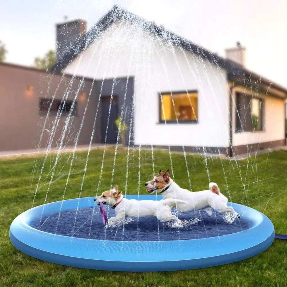 Dog Water Play Mat Round Interactive Fountain Splash Sprinkler Pad Outdoor Non-Slip Splash Pool Summer Pet Water Toy Dog Bathing