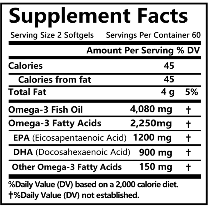 Premium Omega 3 Fish Oil | High EPA 1200 mg + DHA 900 mg | Supports Brain & Heart Health