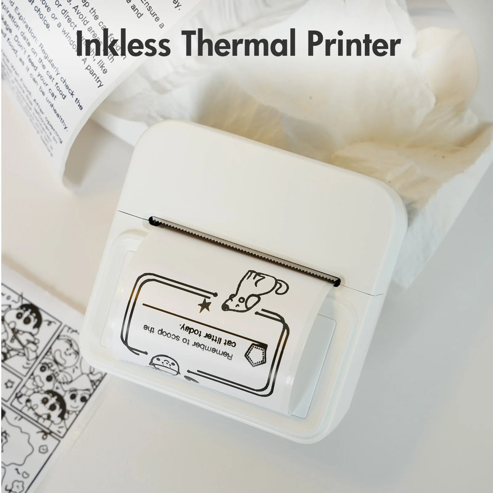 Inkless Thermal Label Printer Portable Bluetooth Pocket Label Maker with 1roll Stickable Label Paper PC Android IOS