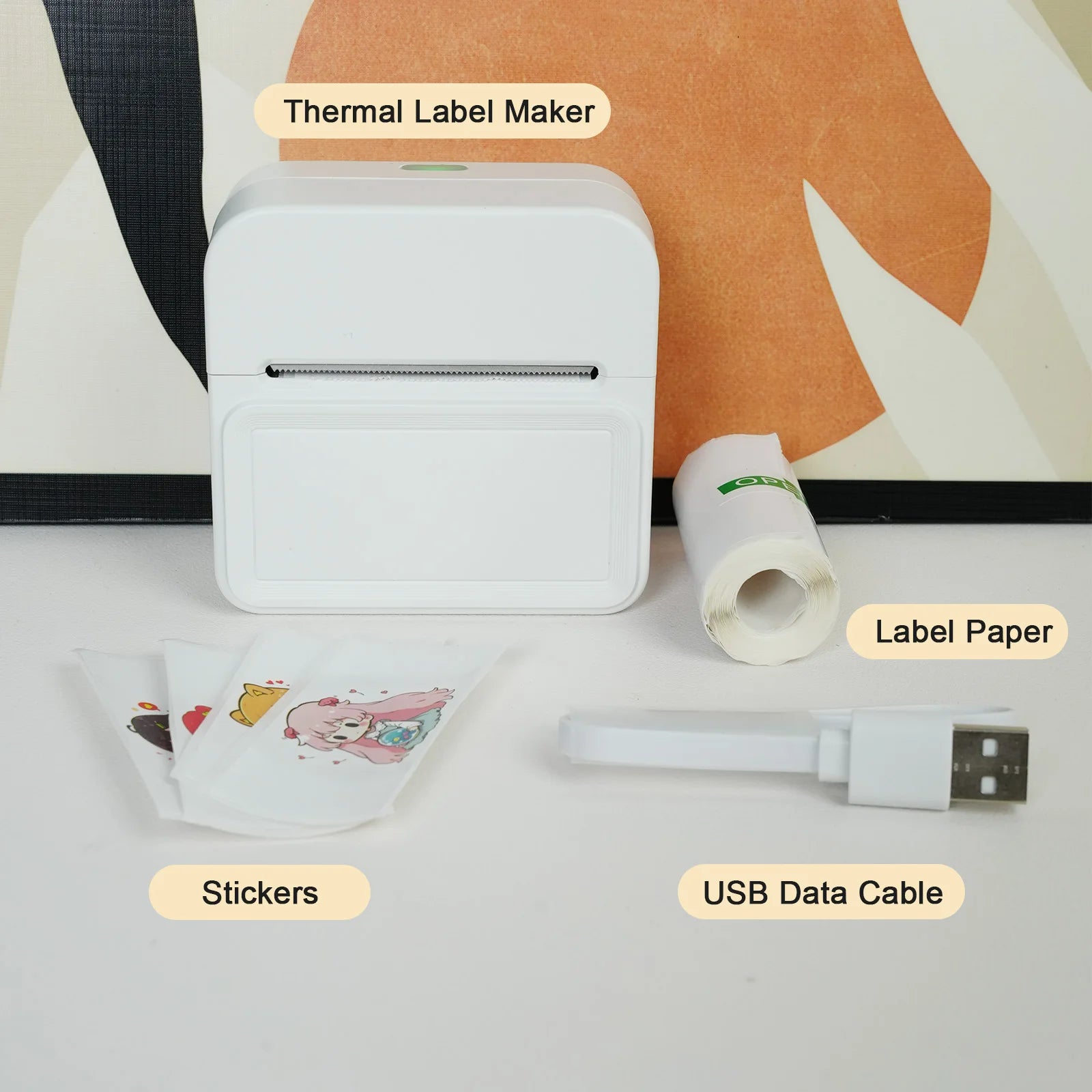 Inkless Thermal Label Printer Portable Bluetooth Pocket Label Maker with 1roll Stickable Label Paper PC Android IOS