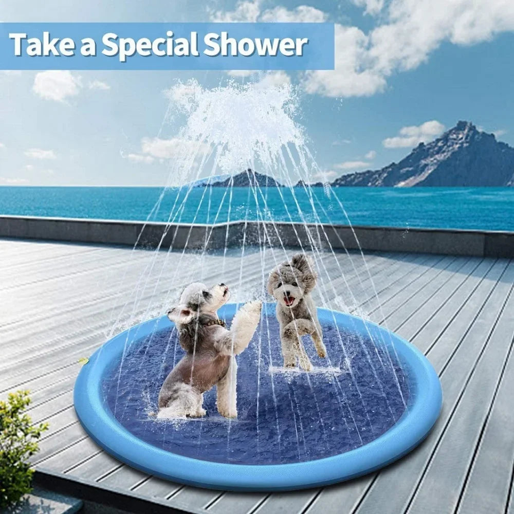 Dog Water Play Mat Round Interactive Fountain Splash Sprinkler Pad Outdoor Non-Slip Splash Pool Summer Pet Water Toy Dog Bathing