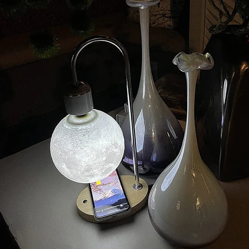 New Moon Night Lights Wireless Mobile Phone Charging Magnetic Levitation Lamp Table Room Decoration Lights Bedroom Desktop Lamps