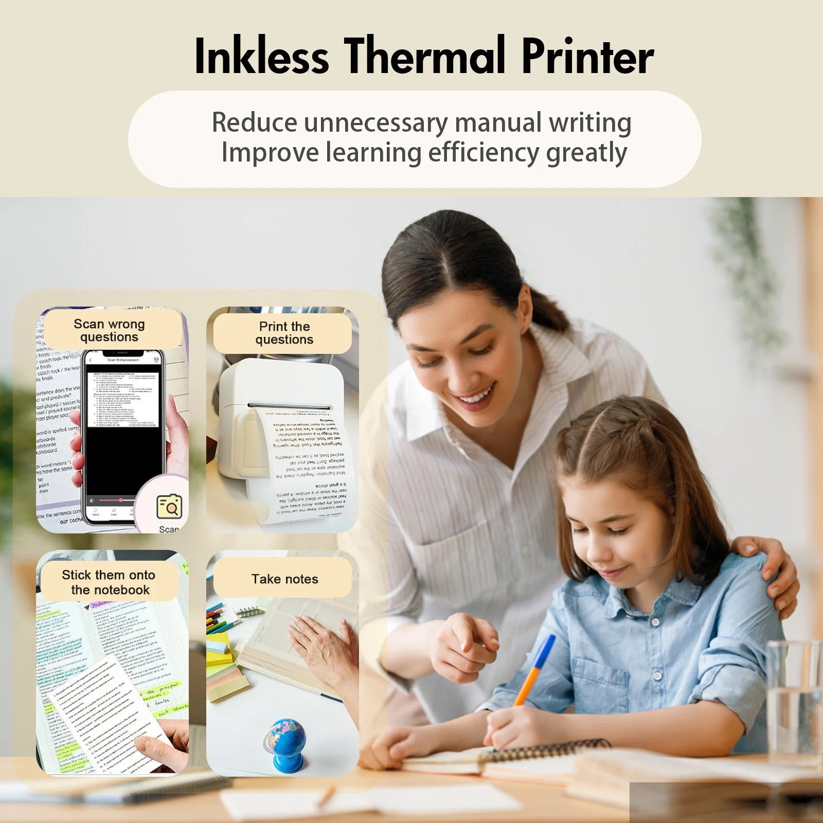 Inkless Thermal Label Printer Portable Bluetooth Pocket Label Maker with 1roll Stickable Label Paper PC Android IOS