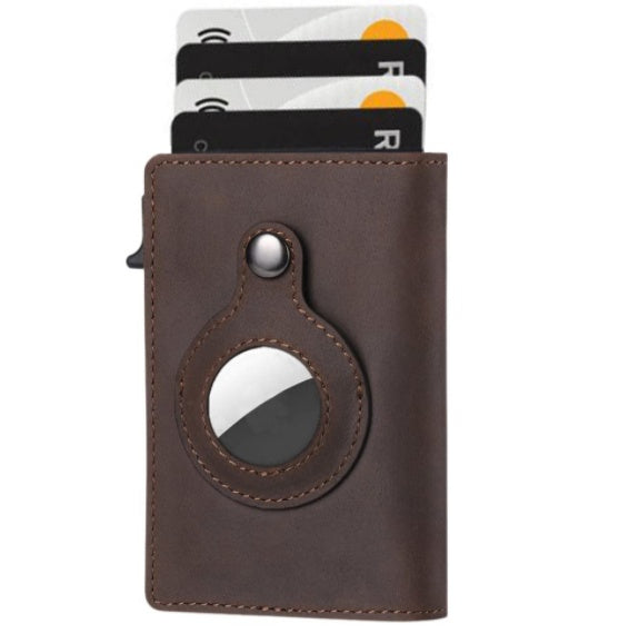 AirTag Wallet Anti Theft Bullet Card Bag Multi-functional Rfid Card Holder Men's Leather Slim Wallets
