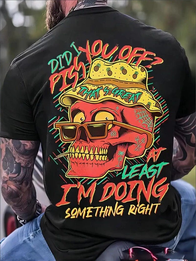Graphic Skull Print Tee - Vibrant Short Sleeve Crew Neck T-Shirt For Summer Outdoor Activities - Casual Comfortable Clothing For Men