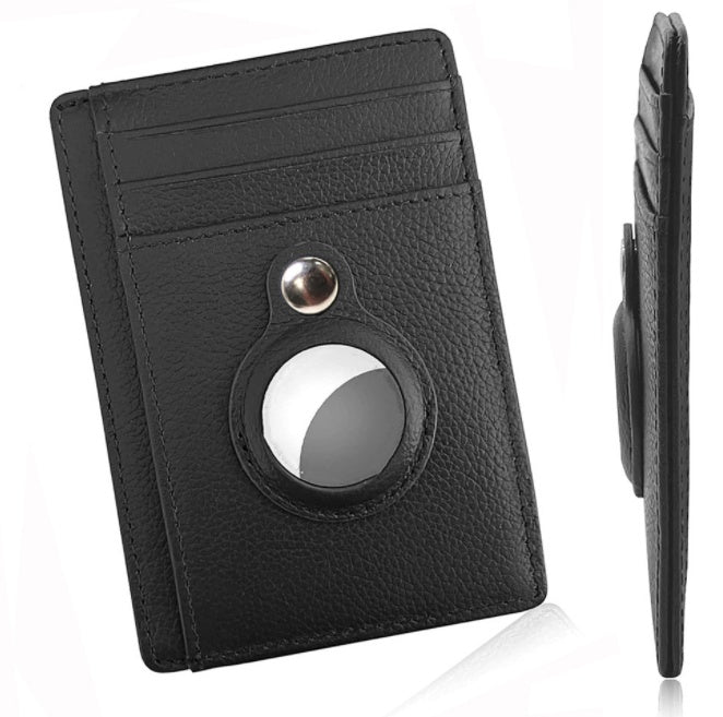 AirTag Wallet Anti Theft Bullet Card Bag Multi-functional Rfid Card Holder Men's Leather Slim Wallets