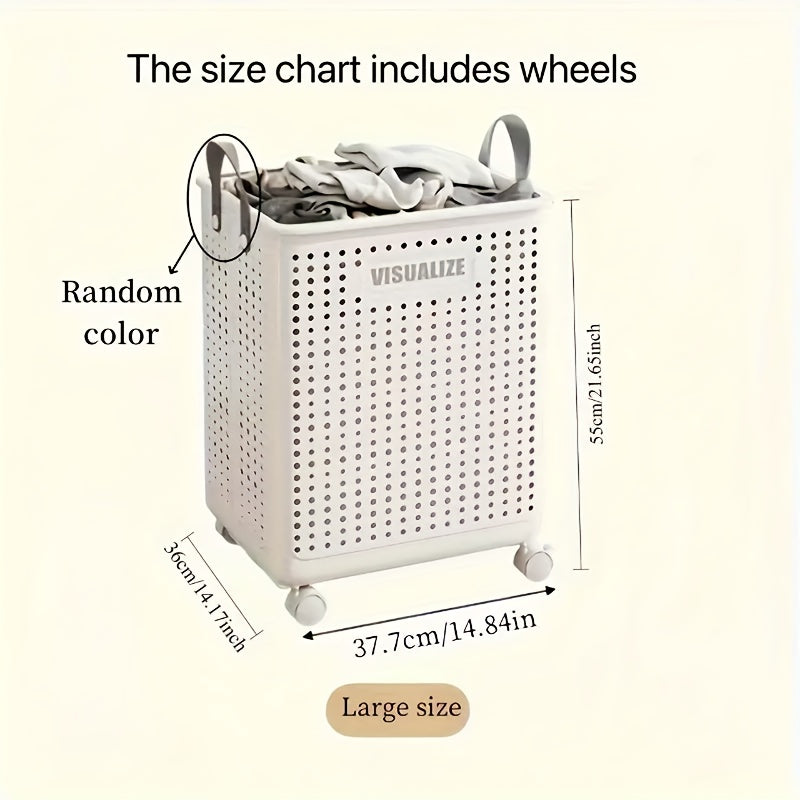 15.85gal/15.85Ga Large Foldable Wheeled Laundry Basket  with No Lid - Faux Leather, Solid Color, Versatile Folding Portable Laundry Basket