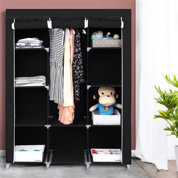 Non Woven Wardrobe 4 Layers 10 Grids 130 X 45 X 167cm - Black