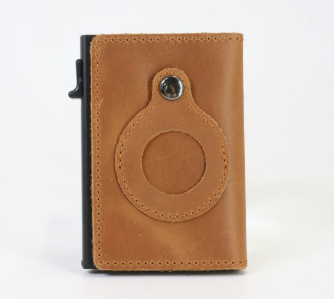 AirTag Wallet Anti Theft Bullet Card Bag Multi-functional Rfid Card Holder Men's Leather Slim Wallets