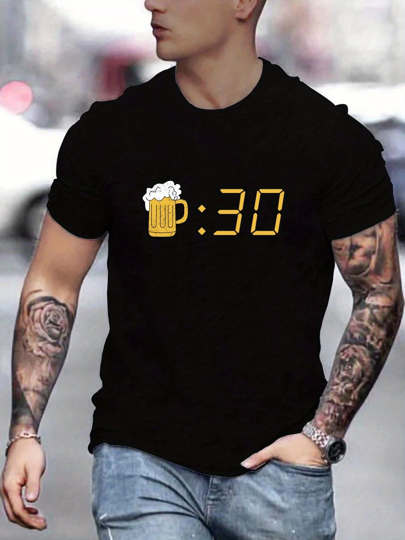 Beer Patterned Printed Men's Comfortable And Chic T-shirt, Patterned T-shirt