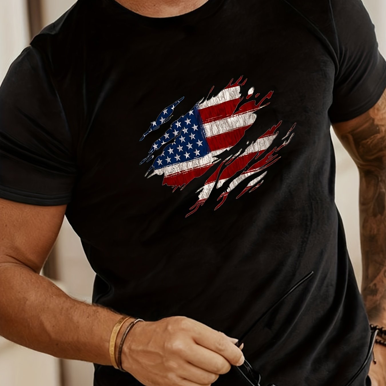 Fashionable American Flag Print Men's Comfortable And Chic T-shir