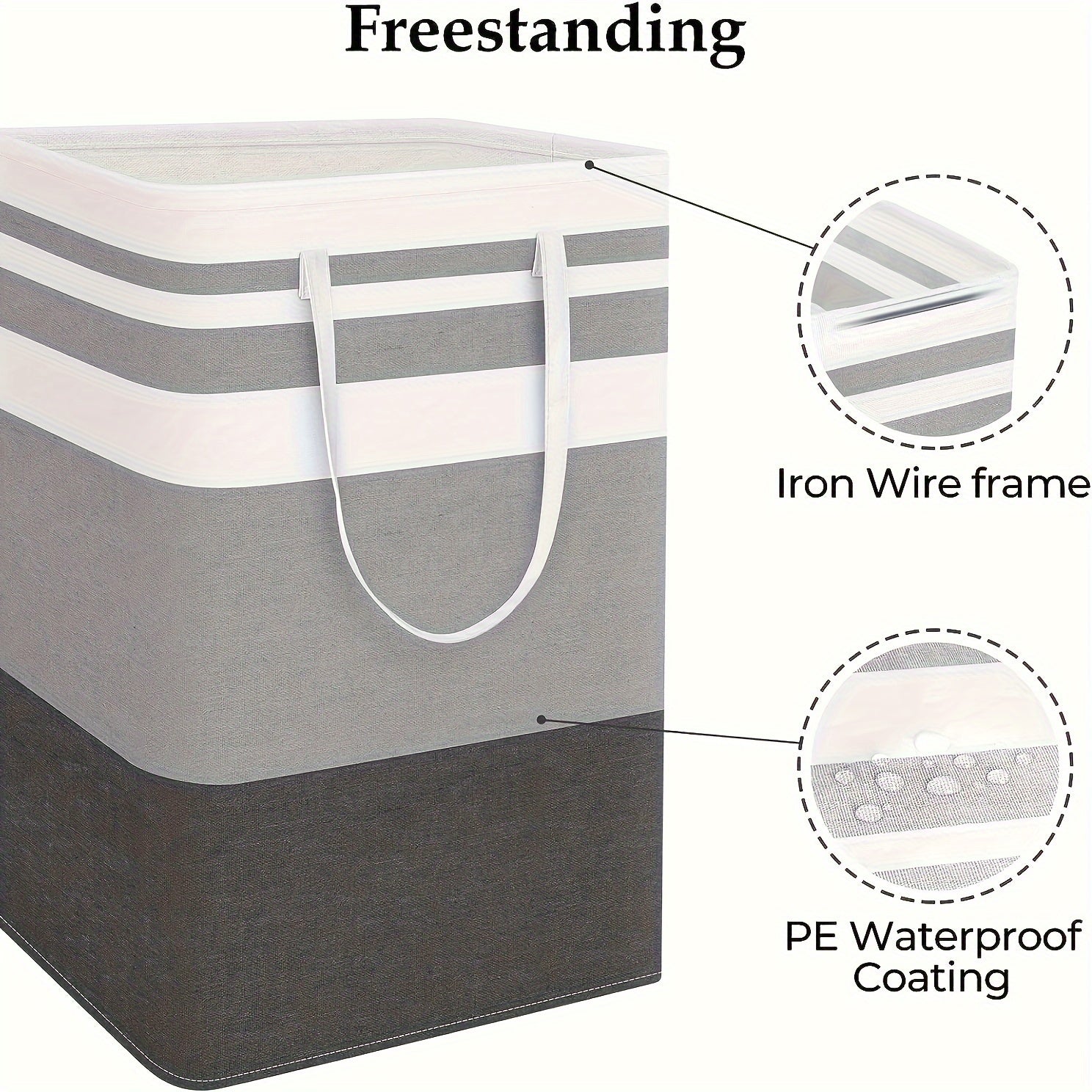 Large Laundry Basket, Waterproof, Freestanding Laundry Hamper, Collapsible Tall Clothes Hamper With Extended Handles