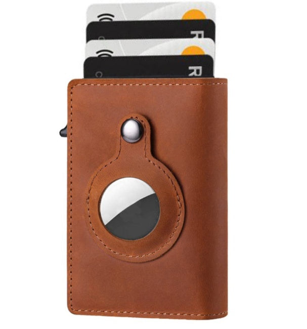 AirTag Wallet Anti Theft Bullet Card Bag Multi-functional Rfid Card Holder Men's Leather Slim Wallets
