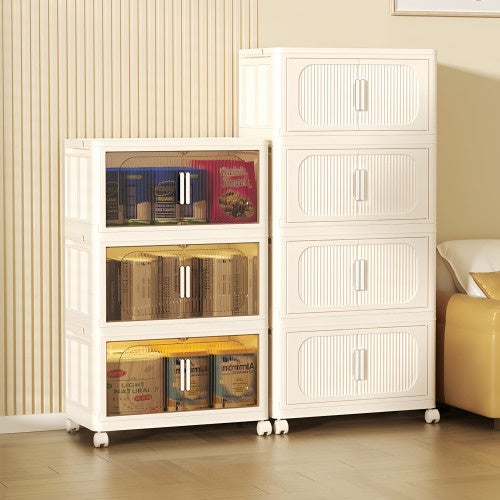 Collapsible Storage Bins With Magnetic Door, Plastic Storage Cabinet With Wheels