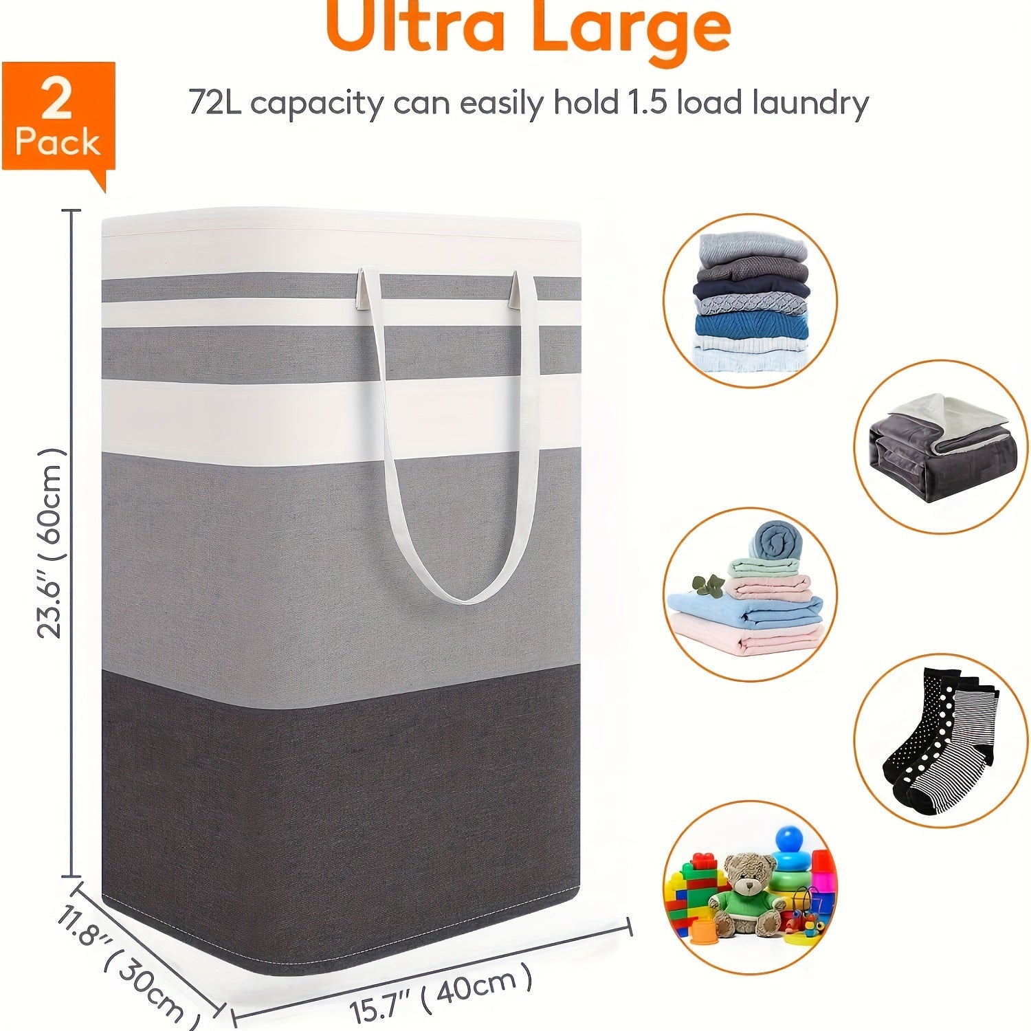 Large Laundry Basket, Waterproof, Freestanding Laundry Hamper, Collapsible Tall Clothes Hamper With Extended Handles