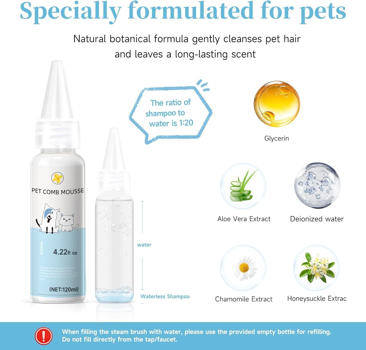 Universal Pet Steam Brush For Cats And Dogs 3-in-1 Spray Hair Removal Comb With Waterless Shampoo And Ear Towel