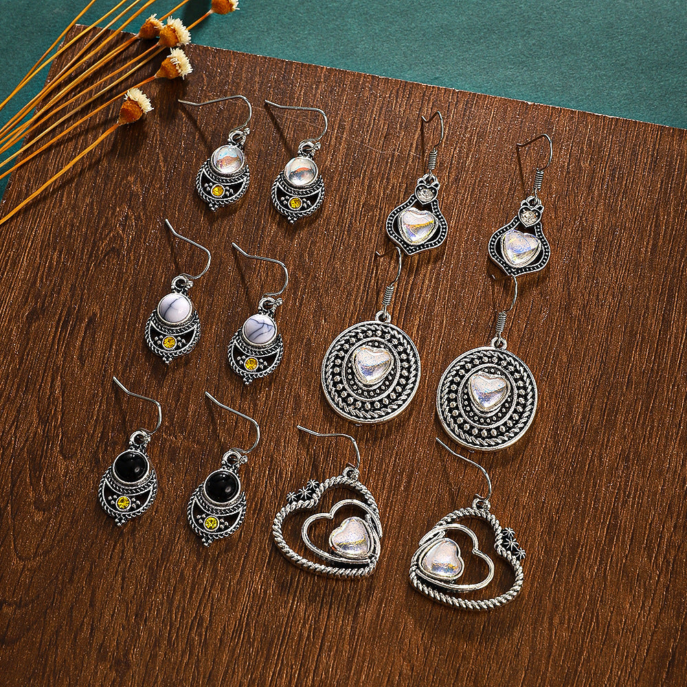 European And American Ins Style Alloy Distressed Geometric Moonstone Eardrops
