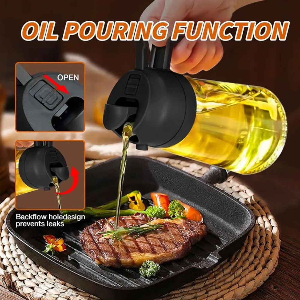 2-in-1 Sprayer Pourer Oil Empty Bottle Plastic Oil Container Dispenser Vaporizer Kitchen Barbecue Camping Cooking Utensils