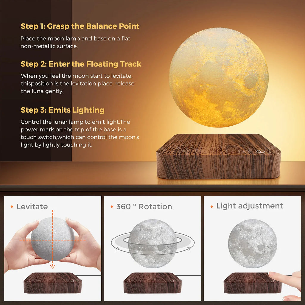 Levitating Moon Lamp, Magnetic Floating Moon Lamp Spinning Luna Night Light  for Home Office Desk Decor ,