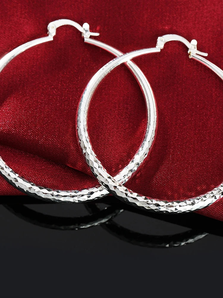 Sterling Silver 5CM circle hoop Earrings for Women fashion Pretty wedding party Jewelry Holiday gifts