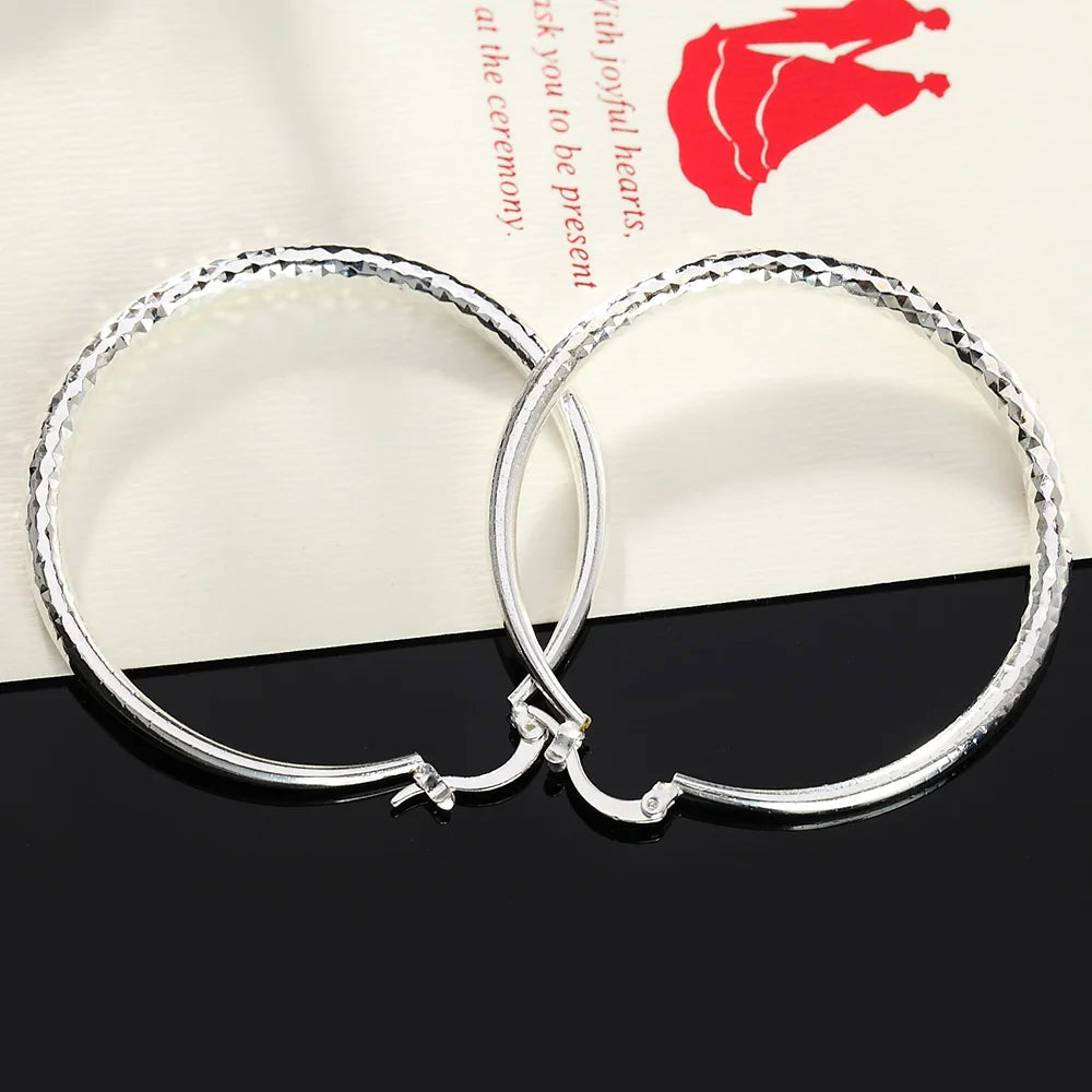 Sterling Silver 5CM circle hoop Earrings for Women fashion Pretty wedding party Jewelry Holiday gifts