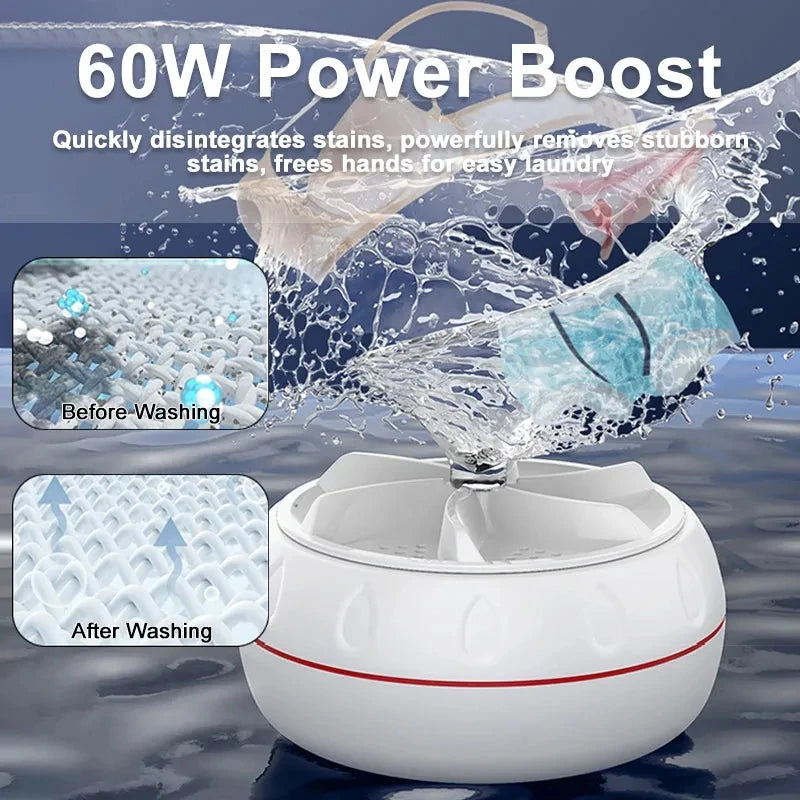 Mini Portable Turbo Washing Machine Hight Power Mini Ultrasonic Washer for Baby Clothes Underwear Socks Business Trip Travel USB