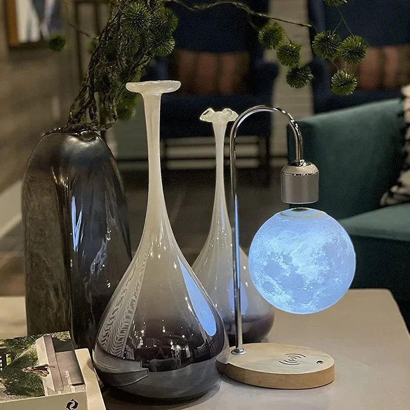 New Moon Night Lights Wireless Mobile Phone Charging Magnetic Levitation Lamp Table Room Decoration Lights Bedroom Desktop Lamps