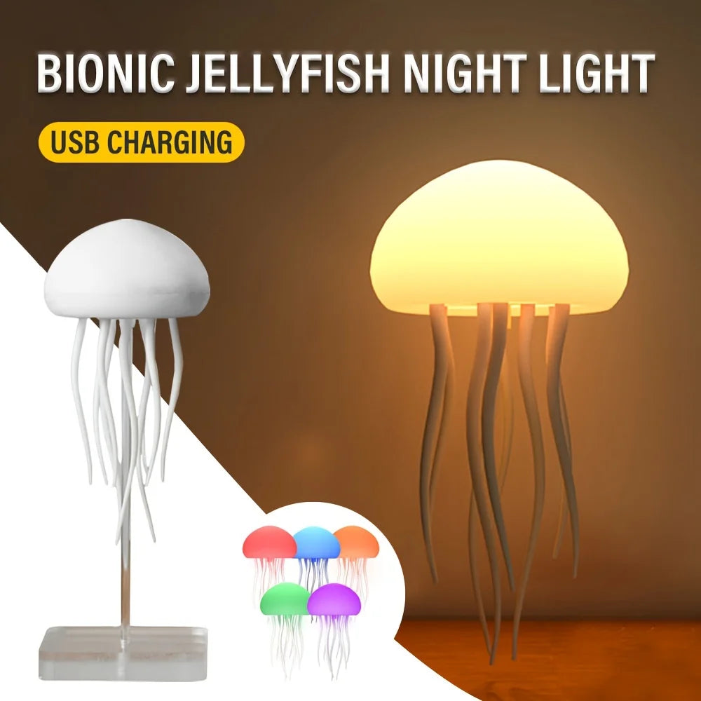 Cartoon Jellyfish Night Light RGB Gradient Cute Jellyfish Bedside Lamp Voice Control Type-C Charging LED Night Lamp