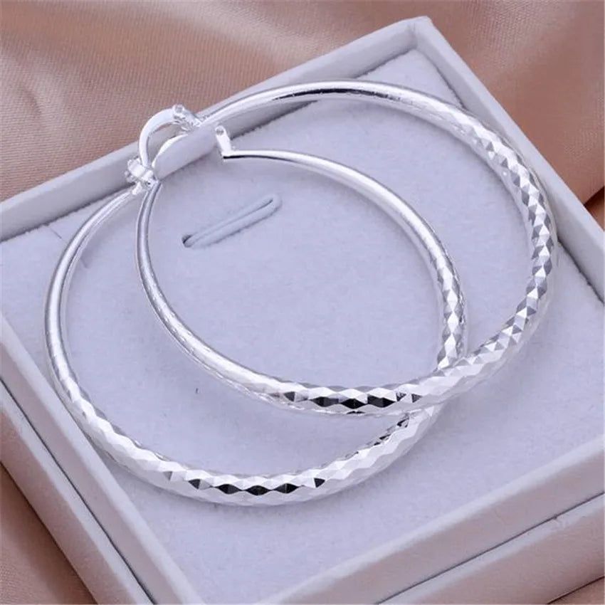 Sterling Silver 5CM circle hoop Earrings for Women fashion Pretty wedding party Jewelry Holiday gifts