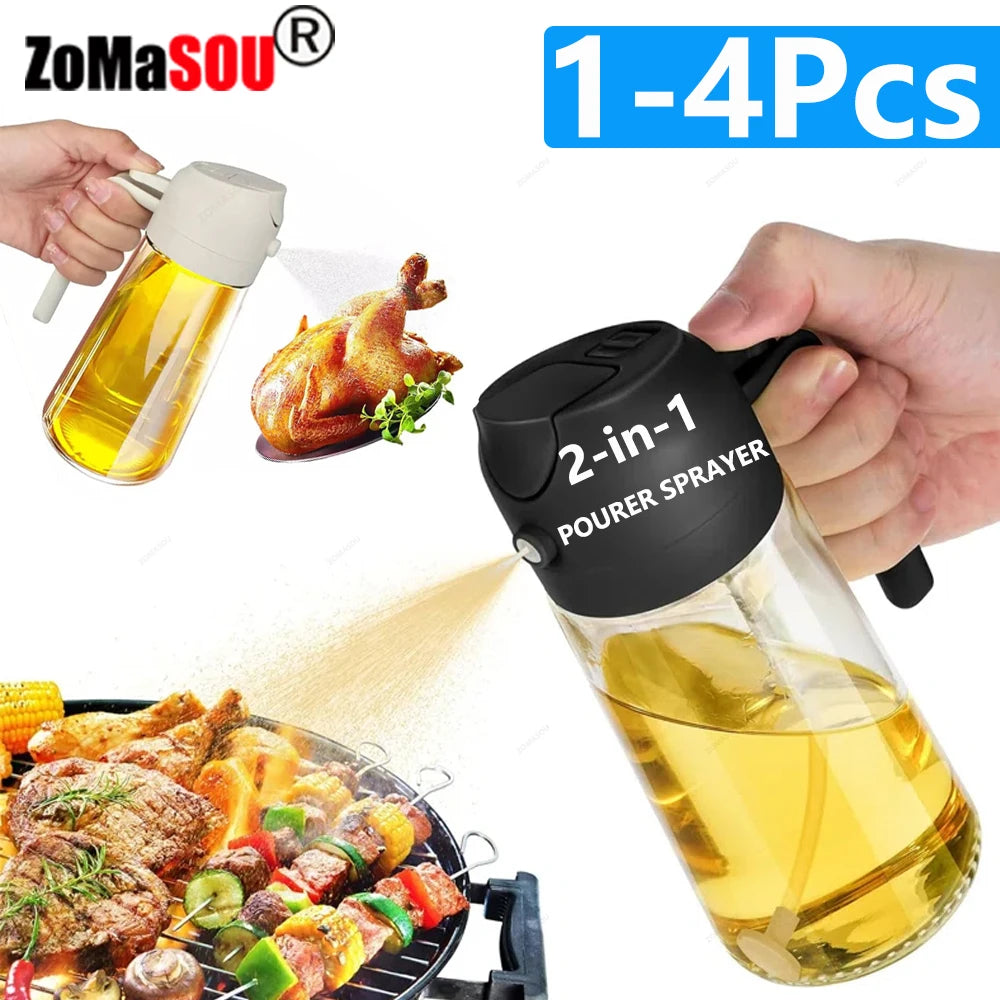 2-in-1 Sprayer Pourer Oil Empty Bottle Plastic Oil Container Dispenser Vaporizer Kitchen Barbecue Camping Cooking Utensils