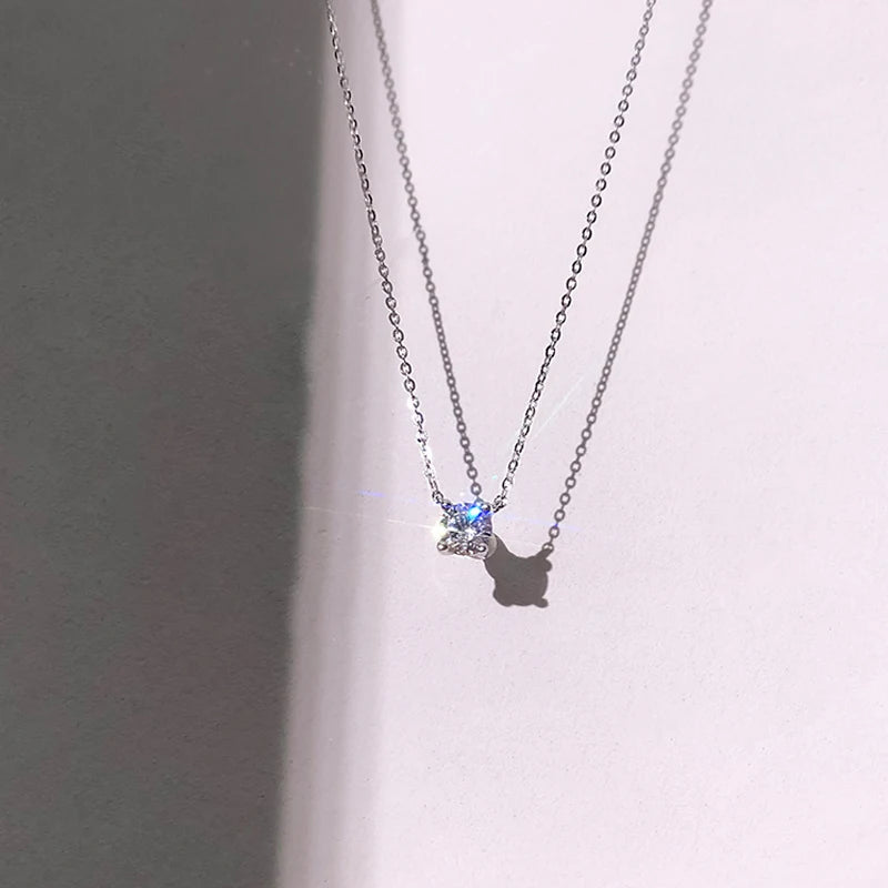 Sterling Silver 14k Gold Plated Necklace Versatile Sparkling Zircon Choker Clavicle Chain for Women Wedding Jewelry