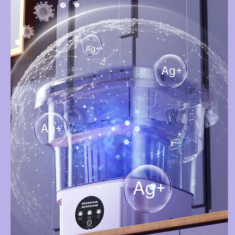 8L Portable Small Foldable Washing Machine with Spin Dryer Household Mini Washing Machine