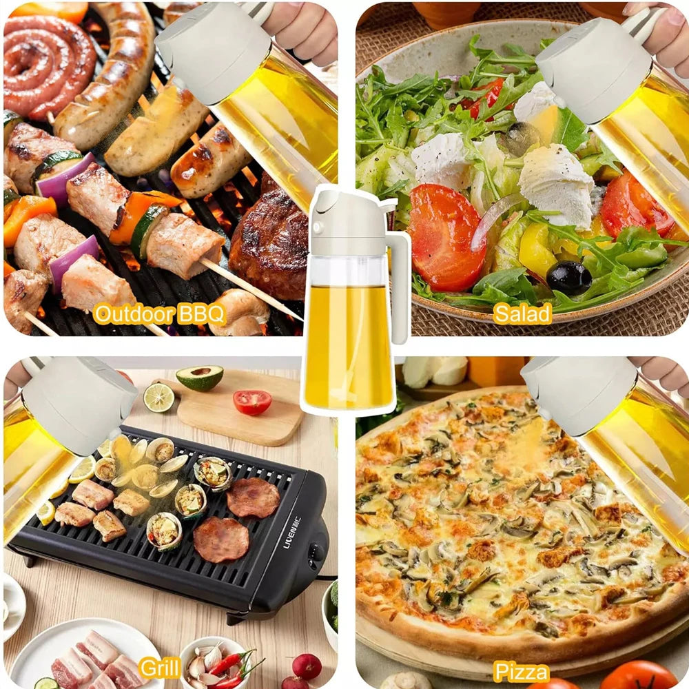 2-in-1 Sprayer Pourer Oil Empty Bottle Plastic Oil Container Dispenser Vaporizer Kitchen Barbecue Camping Cooking Utensils