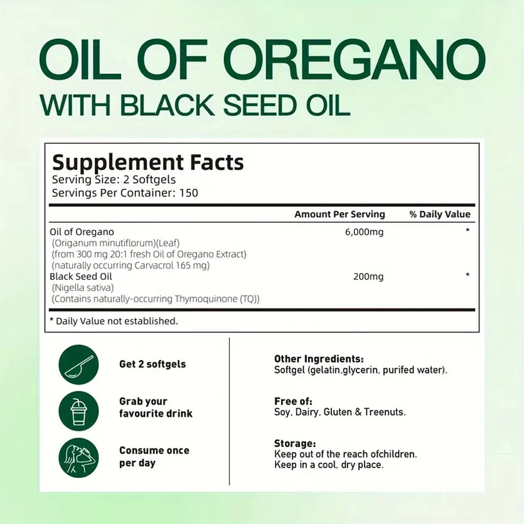 300 Capsules Oil Of Oregano with Black Seed Oil - Natural Antioxidants for Fitness Nutritional Support - Highly Effective3