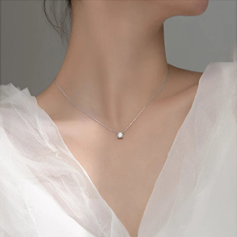 Sterling Silver 14k Gold Plated Necklace Versatile Sparkling Zircon Choker Clavicle Chain for Women Wedding Jewelry