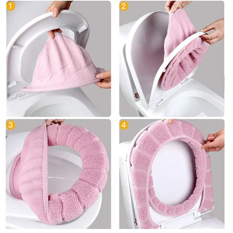 5 Piece Set Toilet Seat Cover , Soft  and Comfortable, Fits Most Toilets, Anti-Slip, Highly Absorbent