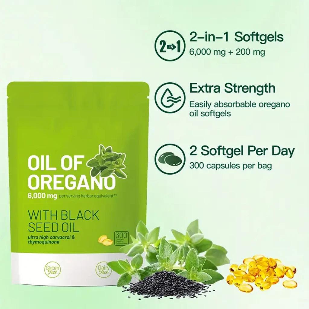 300 Capsules Oil Of Oregano with Black Seed Oil - Natural Antioxidants for Fitness Nutritional Support - Highly Effective3