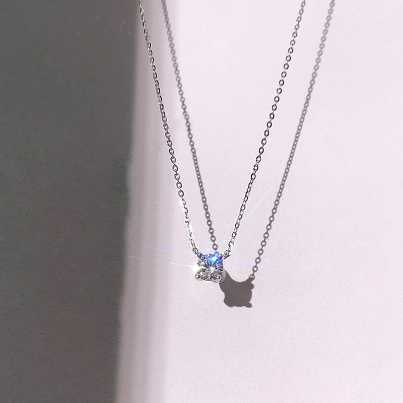 Sterling Silver 14k Gold Plated Necklace Versatile Sparkling Zircon Choker Clavicle Chain for Women Wedding Jewelry